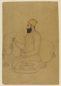Mirza Dakhani、Naubat Khanの肖像（紙で洗う） 作： Indian School